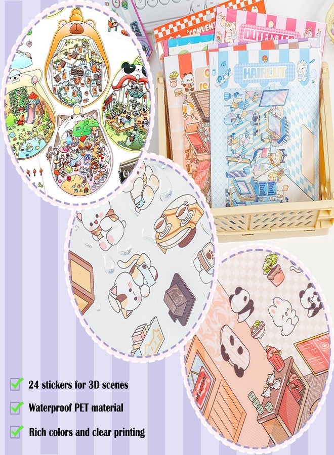 Aifong 24 Sets 3D Sticker Scene Fun Cute Cartoon Stickers Scene Make Your Own Mini Room Scenes Miniature Supermarket for Relief Stress Pass The Time (A1-24sets) - Image 4